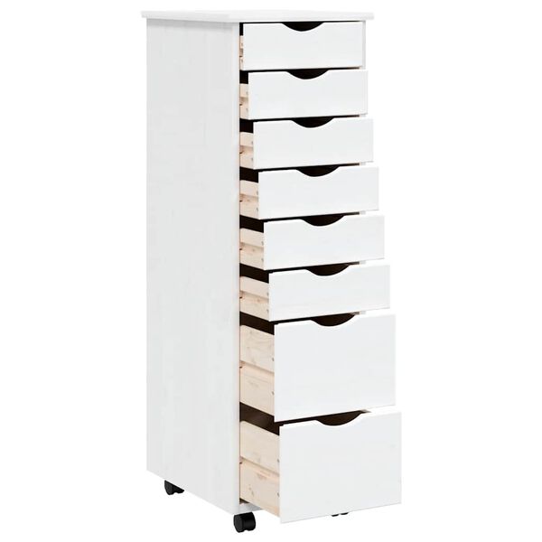 vidaXL Rolling Cabinet with Drawers MOSS White Solid Wood Pine