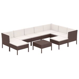 vidaXL 10 Piece Garden Lounge Set with Cushions Poly Rattan Brown