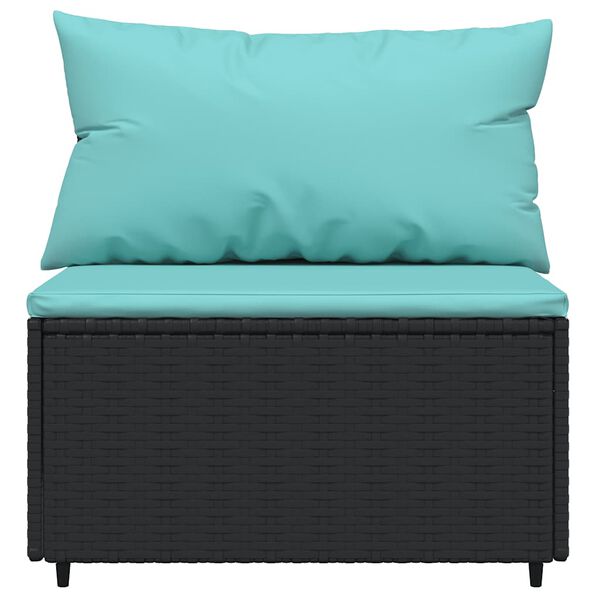 vidaXL Garden Middle Sofas with Cushions 2 pcs Black Poly Rattan