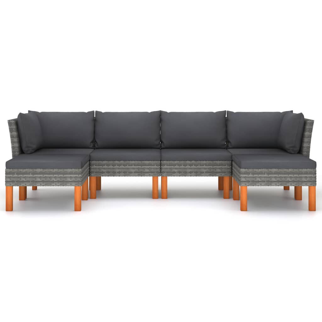vidaXL 6 Piece Garden Lounge Set with Cushions Poly Rattan Grey