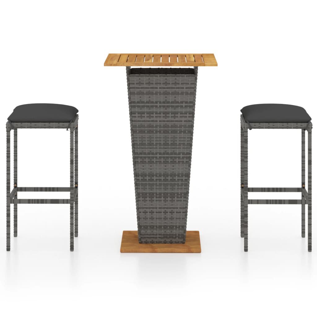 vidaXL 3 Piece Garden Bar Set with Cushions Poly Rattan Grey