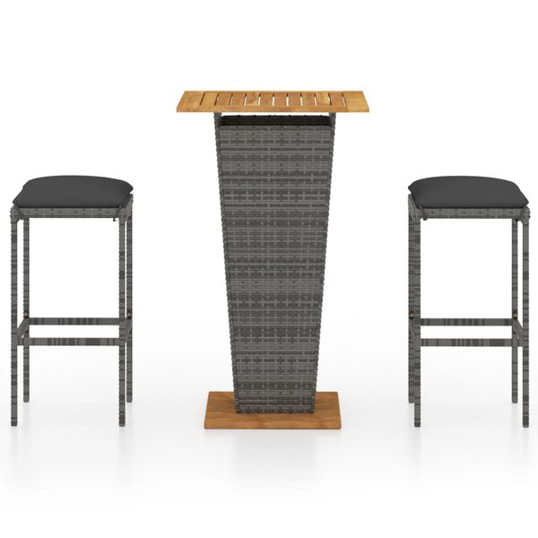 vidaXL 3 Piece Garden Bar Set with Cushions Poly Rattan Grey