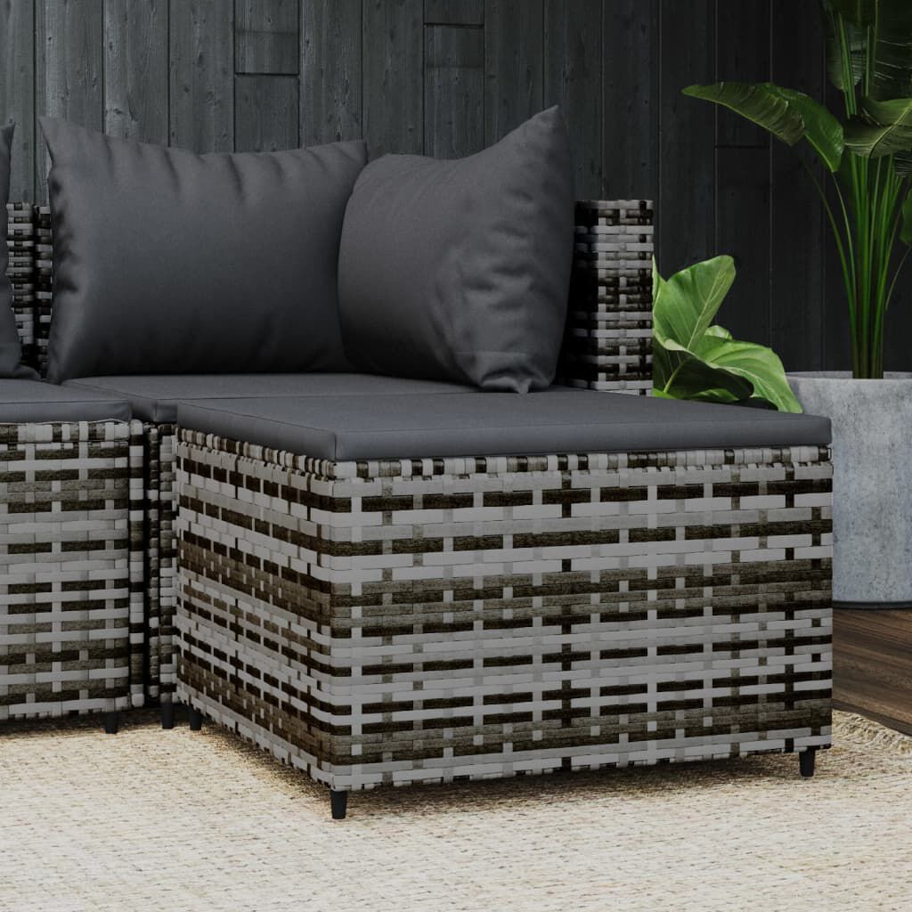 vidaXL Garden Footrest with Cushion Grey Poly Rattan