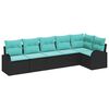 vidaXL Garden Sofa Set 6 pcs Black and Turquoise Poly Rattan