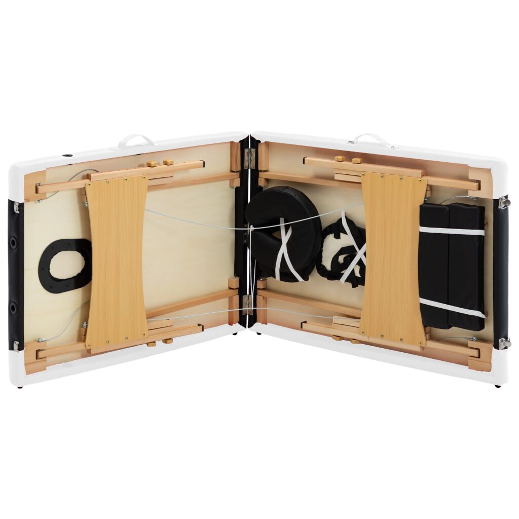 vidaXL Foldable Massage Table 2 Zones Wood Black and White