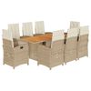vidaXL 9 Piece Garden Dining Set with Cushions Beige Poly Rattan