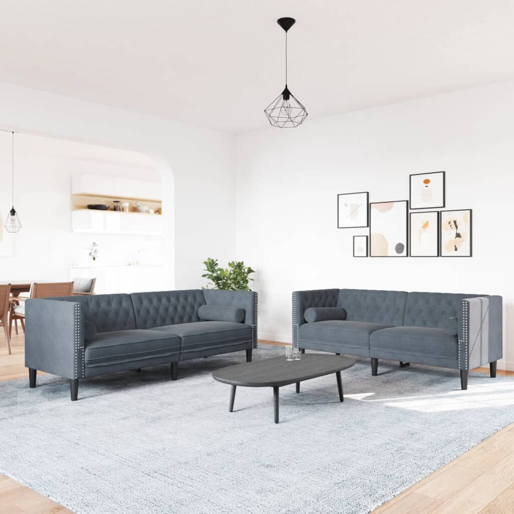 vidaXL 2 Piece Chesterfield Sofa Set with Bolsters Dark Grey Velvet