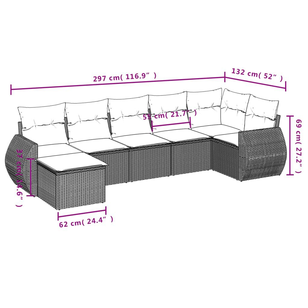 vidaXL 7 Piece Garden Sofa Set with Cushions Grey Poly Rattan