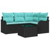 vidaXL Garden Sofa Set with Cushion 5 pcs Black Poly rattan
