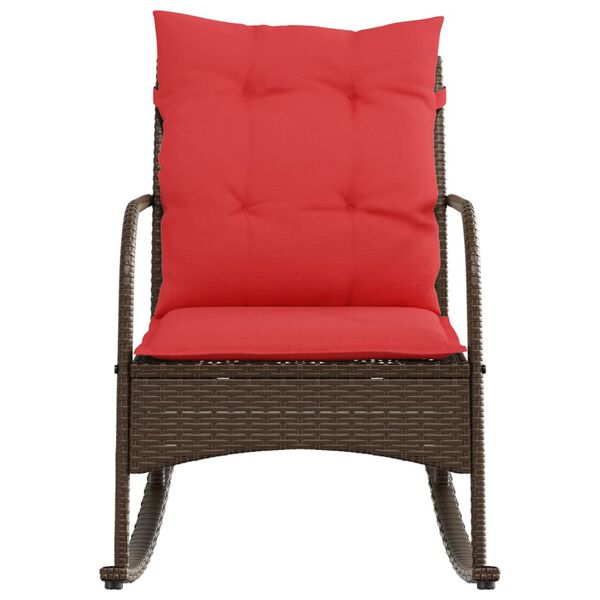 vidaXL Garden Rocking Chair with Cushions Brown Poly Rattan