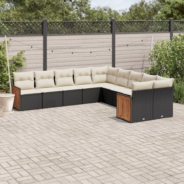 vidaXL 10 Piece Garden Sofa Set with Cushions Black Poly Rattan