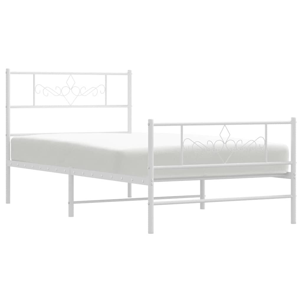 vidaXL Metal Bed Frame without Mattress with Footboard White 100x200cm