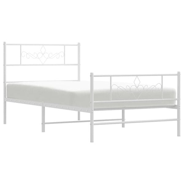 vidaXL Metal Bed Frame without Mattress with Footboard White 100x200cm