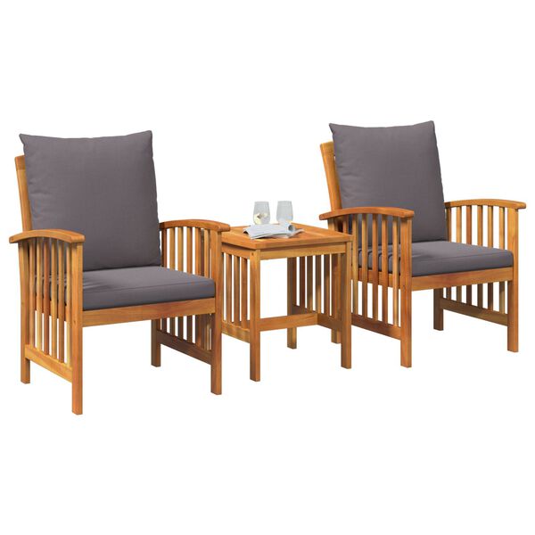 vidaXL 3 Piece Garden Lounge Set with Cushions Solid Acacia Wood