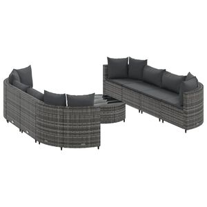 vidaXL 9 Piece Garden Sofa Set with Cushions Grey Poly Rattan