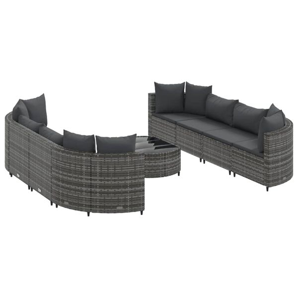 vidaXL 9 Piece Garden Sofa Set with Cushions Grey Poly Rattan