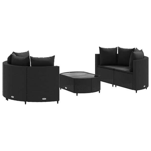 vidaXL 5 Piece Garden Sofa Set with Cushions Black Poly Rattan