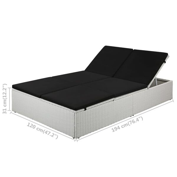 vidaXL Sun Lounger with Cushion Poly Rattan Black