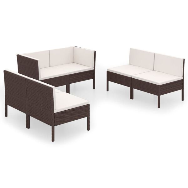 vidaXL 6 Piece Garden Lounge Set with Cushions Poly Rattan Brown