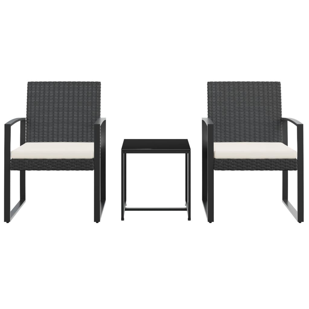vidaXL 3 piece Garden Dining Set with Cushions Black PP Rattan