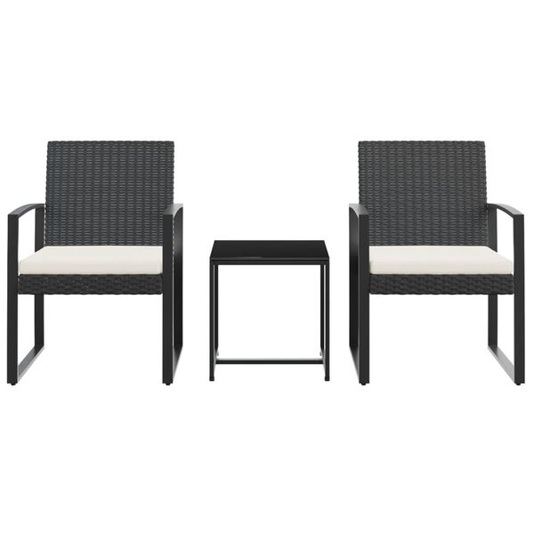 vidaXL 3 piece Garden Dining Set with Cushions Black PP Rattan