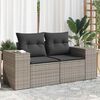 vidaXL Garden Sofa with Cushions 2-Seater Grey Poly Rattan
