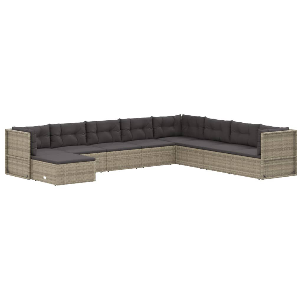 vidaXL 9 Piece Garden Lounge Set with Cushions Grey Poly Rattan