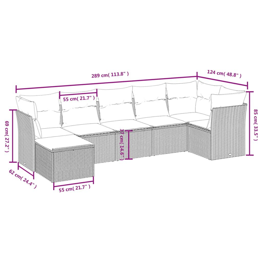 vidaXL 7 Piece Garden Sofa Set with Cushions Black Poly Rattan