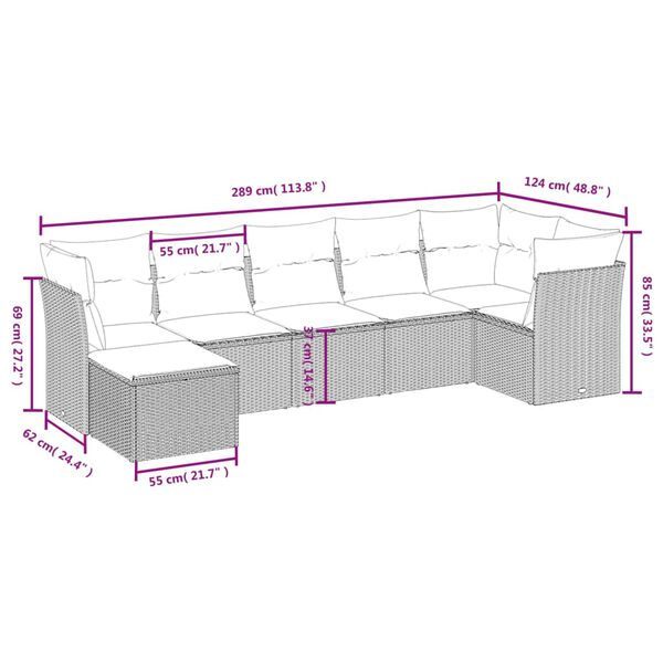 vidaXL 7 Piece Garden Sofa Set with Cushions Black Poly Rattan