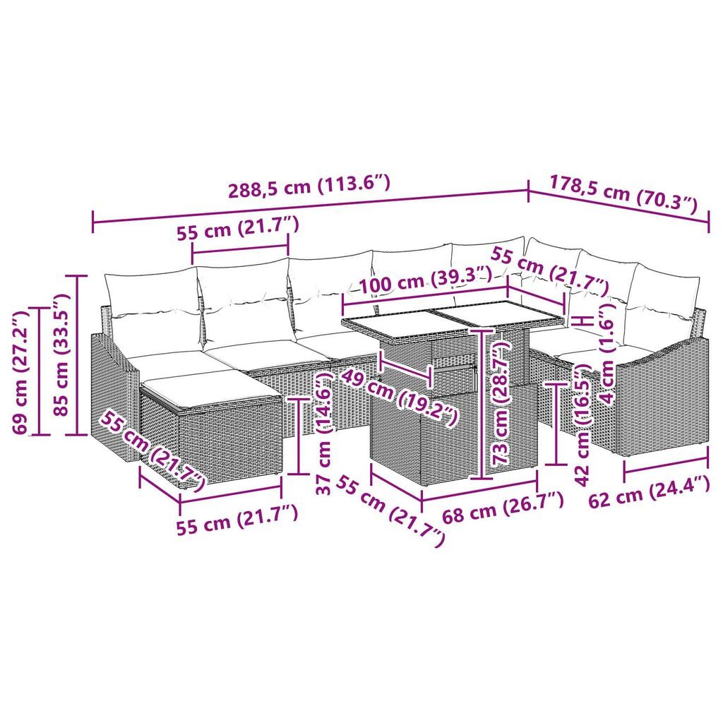 vidaXL 9 Piece Garden Sofa Set with Cushions Black Poly Rattan