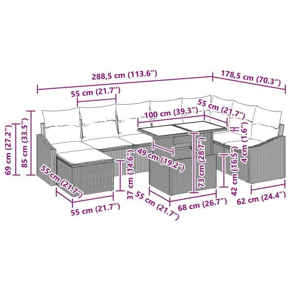 vidaXL 9 Piece Garden Sofa Set with Cushions Black Poly Rattan