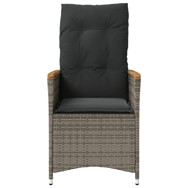 vidaXL Reclining Garden Chair with Cushions Grey Poly Rattan