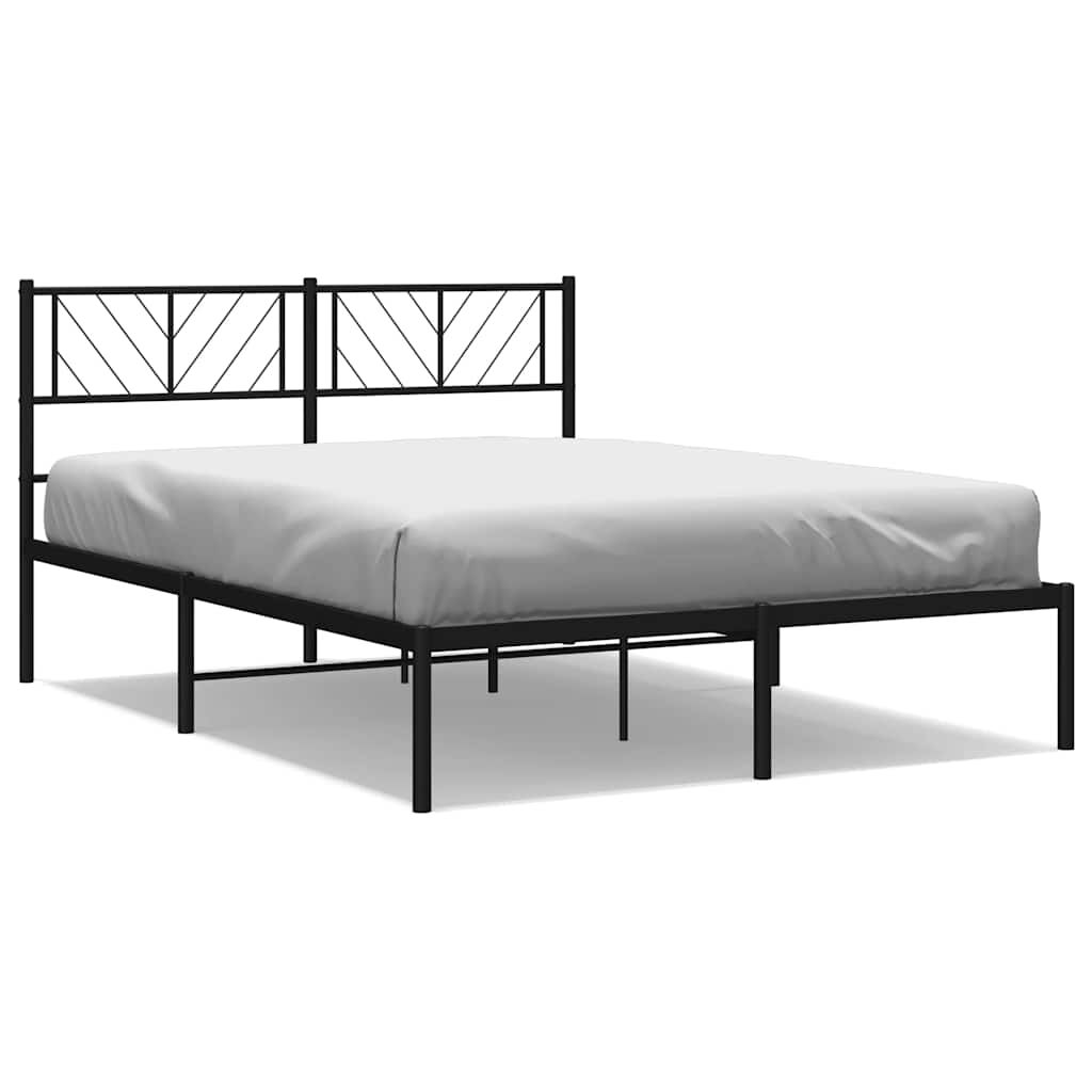 vidaXL Metal Bed Frame without Mattress with Headboard Black 135x190cm