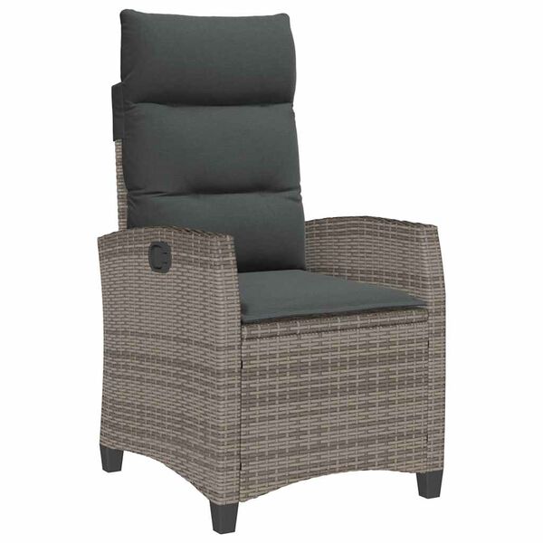 vidaXL Reclining Garden Chair with Side Table Grey Poly Rattan