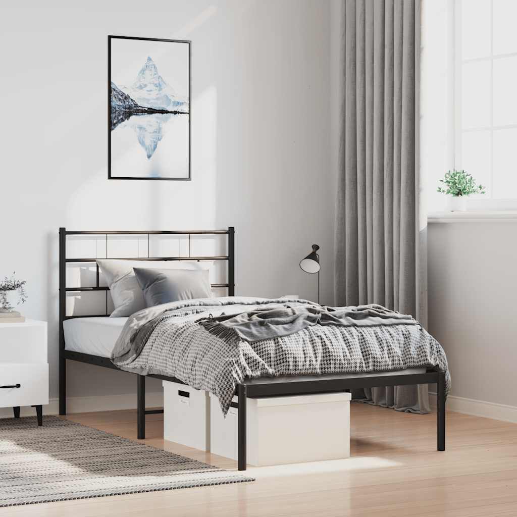 vidaXL Metal Bed Frame without Mattress with Headboard Black 100x200cm