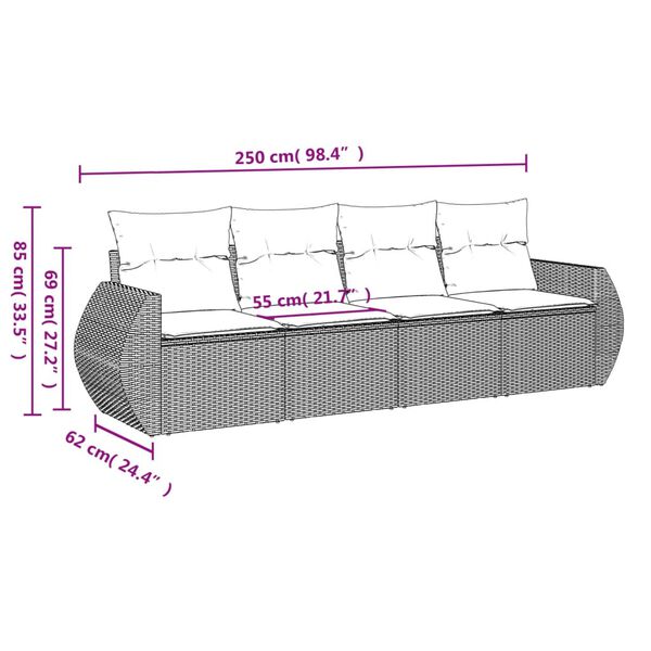 vidaXL 4 Piece Garden Sofa Set with Cushions Brown Poly Rattan