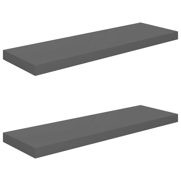 vidaXL Floating Wall Shelves 2 pcs High Gloss Grey 80x23.5x3.8 cm MDF