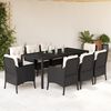 vidaXL 9 Piece Garden Dining Set with Cushions Black Poly Rattan