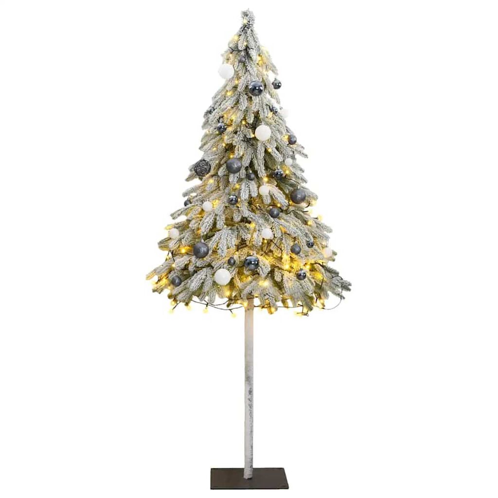 vidaXL Artificial Christmas Tree 150 LEDs&Ball Set&Flocked Snow 150 cm
