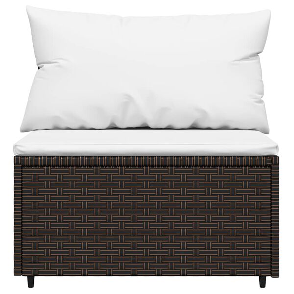vidaXL Garden Middle Sofa with Cushions Brown Poly Rattan