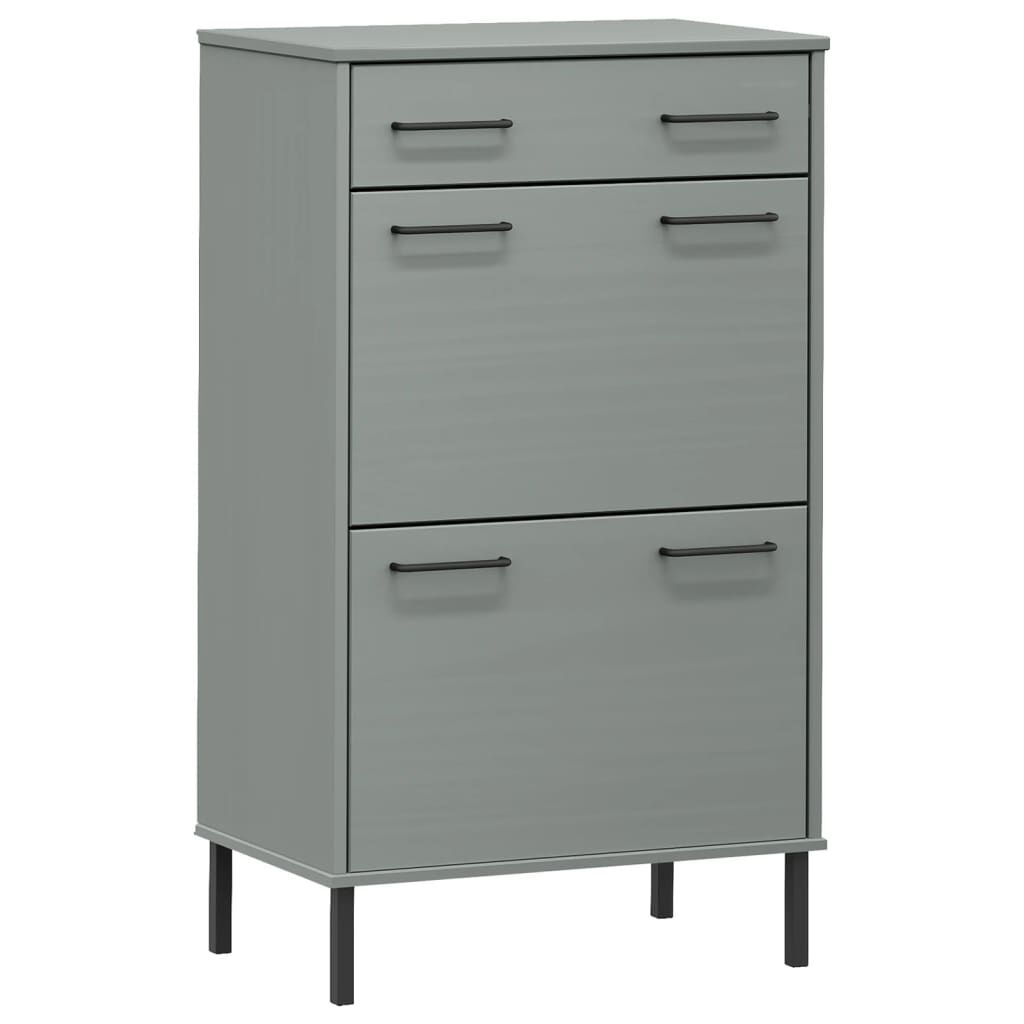 vidaXL Shoe Rack with Metal Legs Grey Solid Wood Pine OSLO
