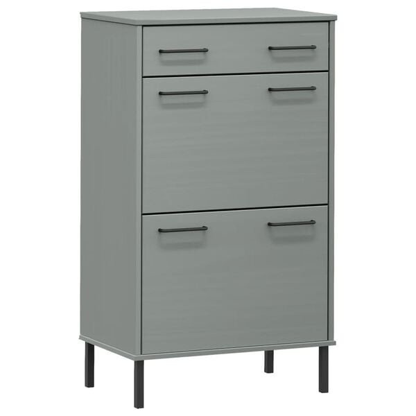 vidaXL Shoe Rack with Metal Legs Grey Solid Wood Pine OSLO