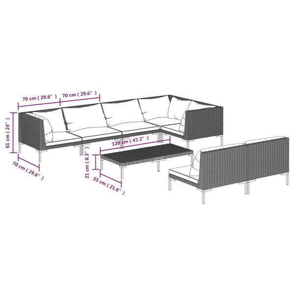 vidaXL 8 Piece Garden Lounge Set with Cushions Poly Rattan Dark Grey