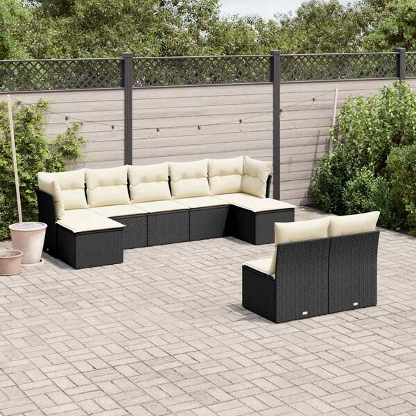 vidaXL 9 Piece Garden Sofa Set with Cushions Black Poly Rattan