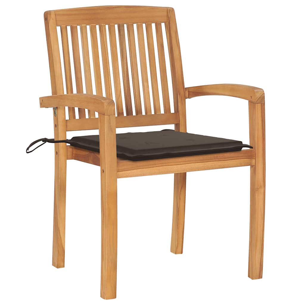 vidaXL Stacking Garden Chairs with Cushions 4 pcs Solid Teak Wood