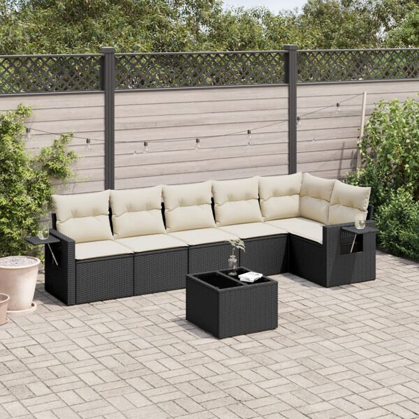 vidaXL 7 Piece Garden Sofa Set with Cushions Black Poly Rattan