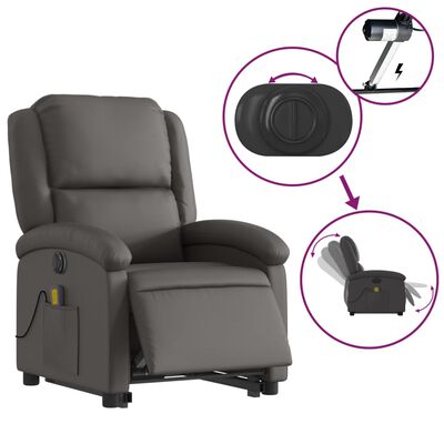 vidaXL Electric Stand up Massage Recliner Chair Grey Real Leather