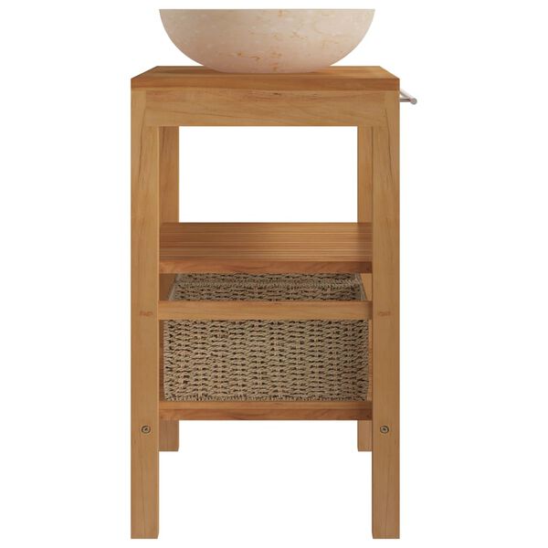 vidaXL Bathroom Vanity Cabinet Solid Teak with Sink Marble Cream