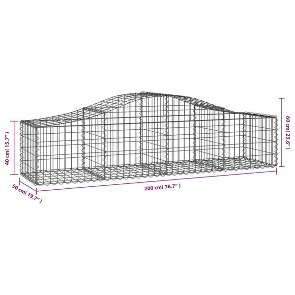 vidaXL Arched Gabion Baskets 5 pcs 200x50x40/60 cm Galvanised Iron
