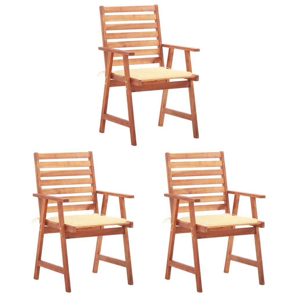 vidaXL Outdoor Dining Chairs 3 pcs with Cushions Solid Acacia Wood